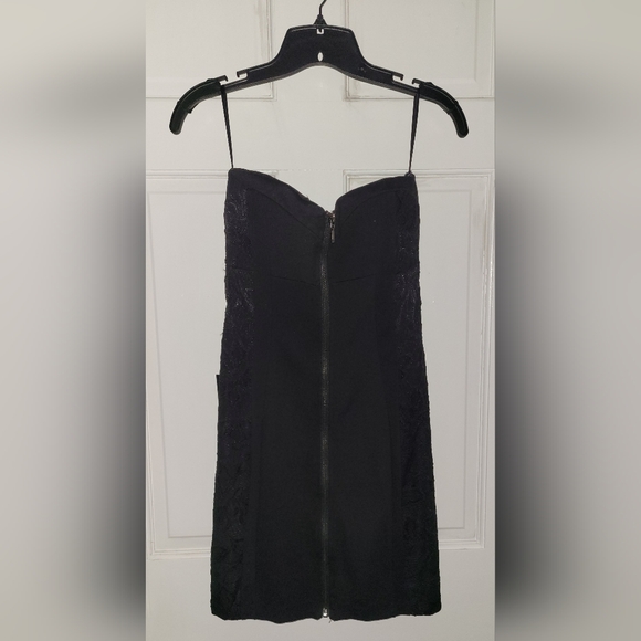 New Bebe Black Mini Dress, Zip Front, Lace Side Panel, Bustier, Size S. - Picture 2 of 11